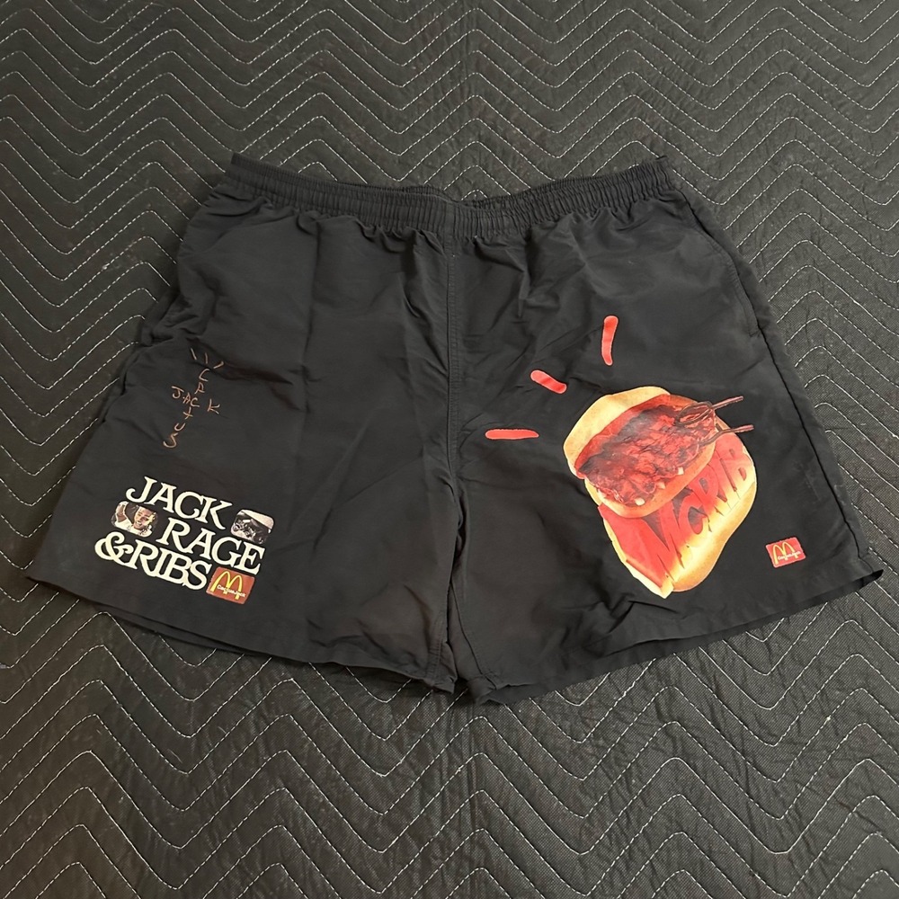 Mcrib Cactus Jack Travis Scott‎ x Mcdonalds Black Shorts Men's Size Large